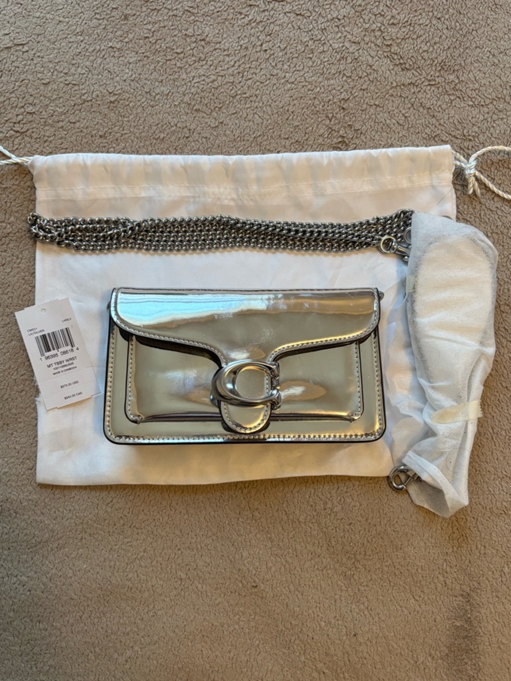 Coach Tabby Crossbody Wristlet in Silver Metallic